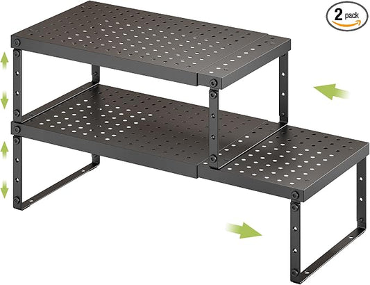 RUILALIFE Expandable Cabinet Organizer Shelf With Adjustable Height, Stackable Kitchen Countertop Organizer Rack, Adjustable Shelf Riser For Kitchen Counter, Pantry, Cupboard, Desk, Tabletop