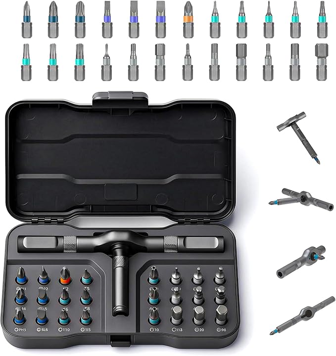 2026 New 24 in 1 Magnetic Ratchet Screwdriver Set, DIY Screwdriver Set with Detachable Handle, Portable Compact Repair Tool Kit for Furniture Laptop Electronicsv Bicycle