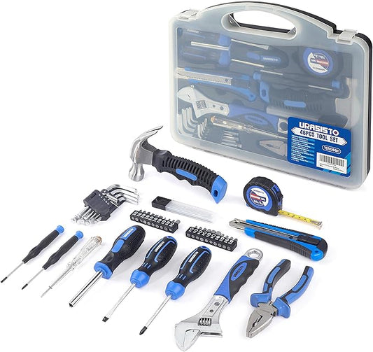 URASISTO Tool Kit 46-Piece, Household Basic Complete Hand Repair portable Tool Set with Plastic Toolbox Storage Case