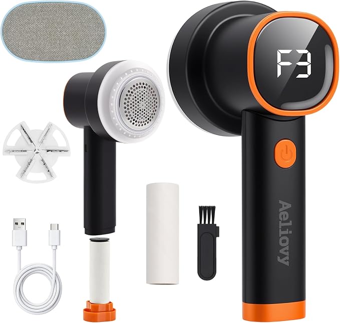 Fabric Shaver, 3 in 1 Lint Remover with Hair Remover Brush & Lint Rollers, Digital Led Display, 3 Speeds with Replaceable Blades, Remove Pilling for Clothes, Furniture, Sweater, Couch, Blanket, Pet