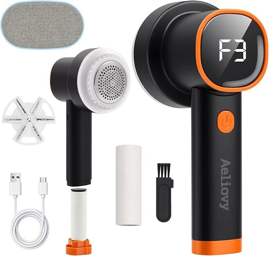 Fabric Shaver, 3 in 1 Lint Remover with Hair Remover Brush & Lint Rollers, Digital Led Display, 3 Speeds with Replaceable Blades, Remove Pilling for Clothes, Furniture, Sweater, Couch, Blanket, Pet