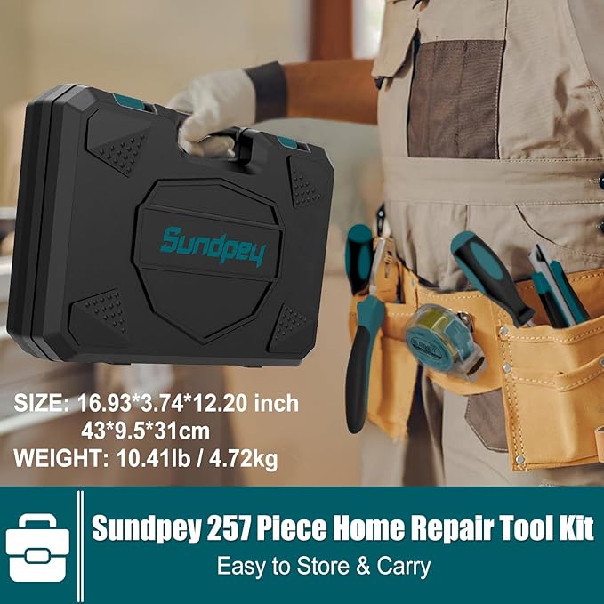 Sundpey 257 Pcs Portable General Basic Hand Tool Kit Set for Home with Case | with Mechanic Tool Set & Wrench Kit & Precision Screwdriver Set, for Men Women, for Household Car House Garage Apartment Dorm