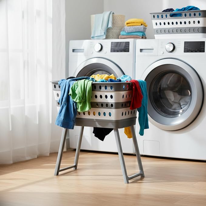 Spark Innovators No Bend Basket, Collapsible Laundry Basket with Legs | Foldable Plastic Laundry Hamper, Durable & Lightweight, Space-Saving Clothes Basket, Ideal for Dorms, Apartments & RVs