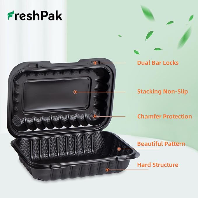50-Pack 9x6 27oz Meal Prep Containers - Shrink Wrap Ready To Use | Rectangular Clamshell To-Go Boxes | BPA-Free & Stackable | Microwave & Dishwasher Safe for Leftovers, Lunch & Catering
