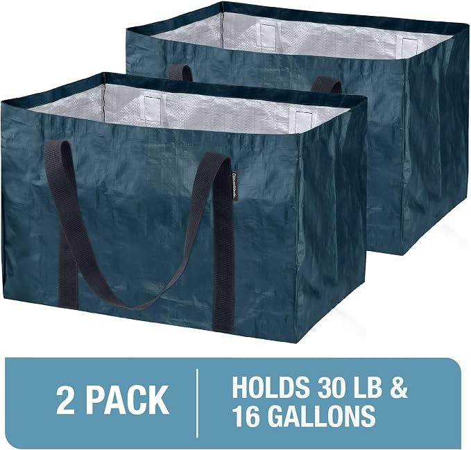 CleverMade XXL Storage Basket Tote, 76L, 2 Pack, Ocean | Open tops speed loading for groceries, laundry, or beach gear. Reinforced handles manage big loads, then bags fold flat.