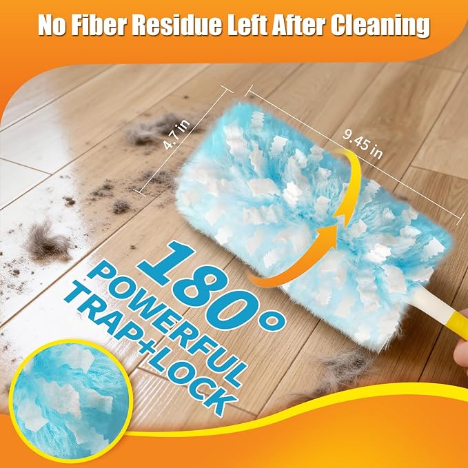 60 Count Duster Refills Compatible with Swiffer Duster, 180° Disposable Multi-Surface Microfiber Cleaning Dusters, Unscented