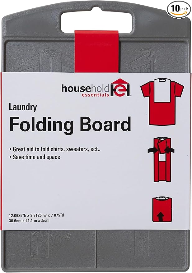 Household Essentials Shirt Folding Board for T-Shirts, Polos & Dress Shirts, Space Saving Laundry Folder with Easy-Glide Handle, Closet & Drawer Organizer, Dark Grey (Pack of 10)