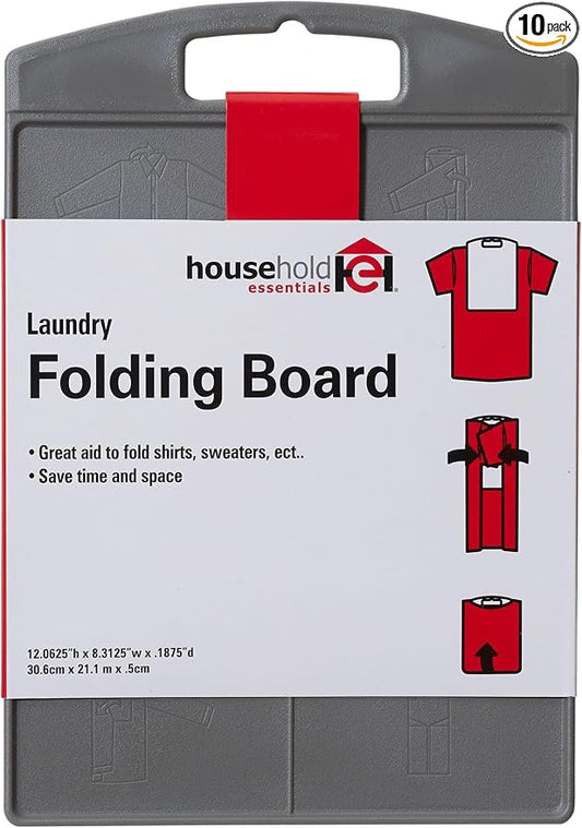 Household Essentials Shirt Folding Board for T-Shirts, Polos & Dress Shirts, Space Saving Laundry Folder with Easy-Glide Handle, Closet & Drawer Organizer, Dark Grey (Pack of 10)