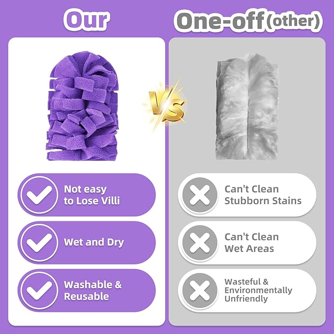 6 PCS Microfiber Reusable Duster Refills for Swiffer Duster | Washable Fleece Pads with 1 Handle, 360° Multi-surface Dusters, Heavy Duty Duster Refills, Wet & Dry Use, Rainbow Colors