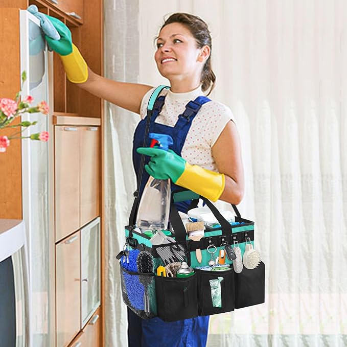 Compact Wearable Cleaning Supplie Bag with Handle Shoulder Straps | Green Cleaner Caddy, Nylon Wear Resistant & Durable, Multiple Pockets Well Organized for Housekeepers, Horse, Cleaners