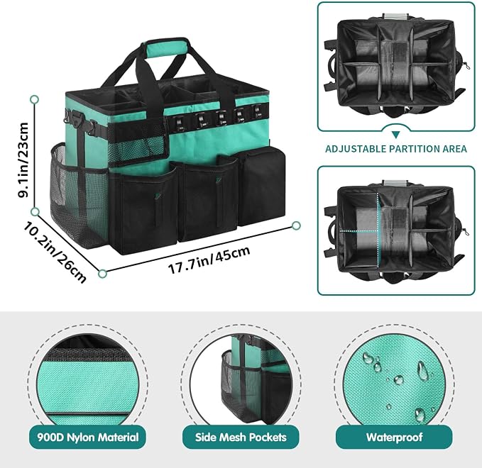 Compact Wearable Cleaning Supplie Bag with Handle Shoulder Straps | Green Cleaner Caddy, Nylon Wear Resistant & Durable, Multiple Pockets Well Organized for Housekeepers, Horse, Cleaners