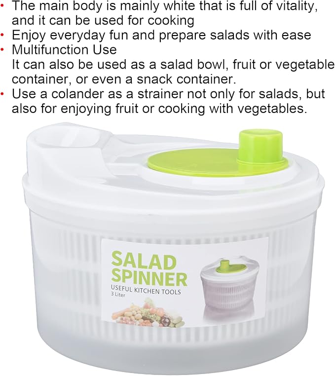 3L Salad Spinner,Fydun Versatile Lettuce Dryer with Colander & Bowl, for Berries, Fruits, and Veggies, White & Green