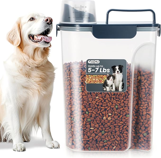 Dog Cat Food Storage Container, Pet Food Pourable Container Airtight with Large Spout & Cup, BPA-Free Plastic Food Dispenser for Pet Food, Bird Seed, Rice, Flour (Ink Blue, 5L)