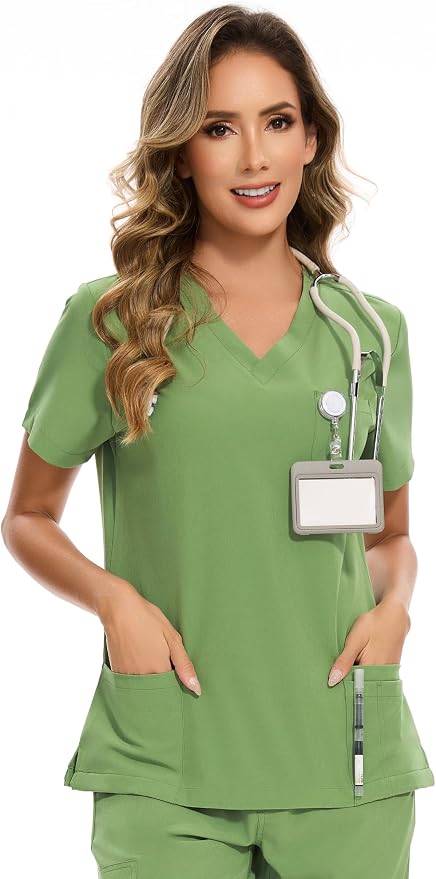 Scrubs Tops for Woman - Soft Stretch, V-Neck Tops | 3 Pockets, Side Split Design, Short Sleeve, Breathable & Lightweight Nursing Shirt, Easy-Care Fabric for All-Day Comfort
