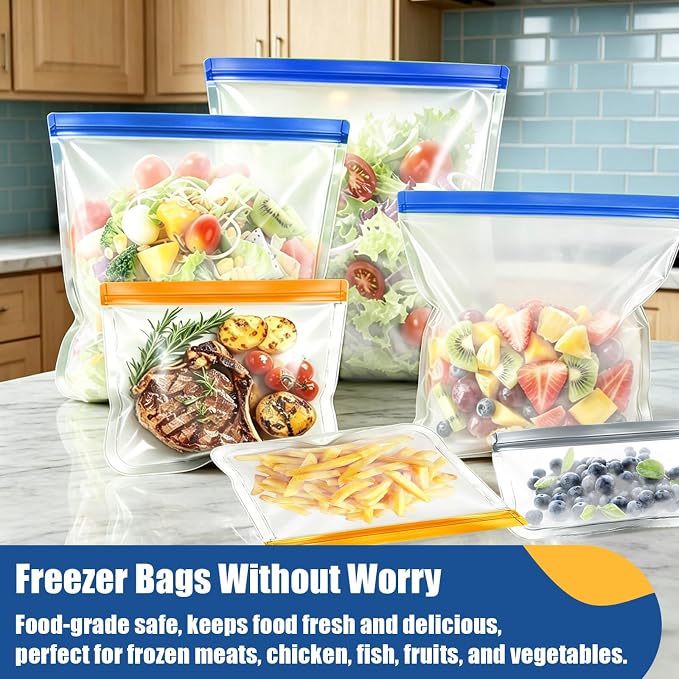 26Pack Reusable Silicone Bags, 3 Size Leakproof Food Storage Bags Dishwasher Safe, Silicone Bags Containers for Meal Prep Containers, Salad Fruit, Vegetables, Home Organization, Lunch Sandwich Bag