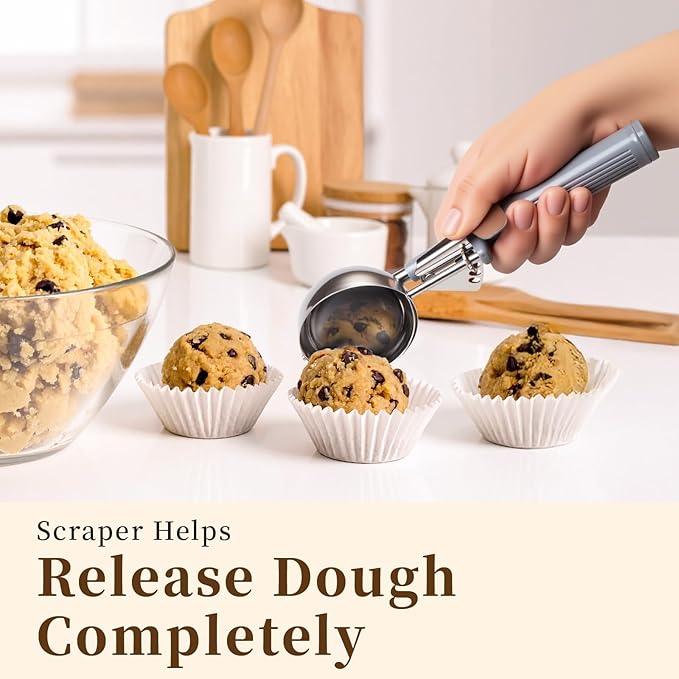 HOMURE H 4 OZ Scoop, Ice Cream Scoop with Trigger, #8 Disher, Muffin Scoop, Large Cookie Scoops for Baking, Grey Handle, With Trigger for Portion Control