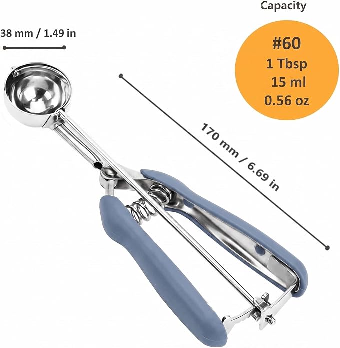 Cookie Scoop, Ice Cream Scoop, 1Tbsp/15 ml/0.5oz Cookie Scoops for Baking, 18/8 Stainless Steel Cookie Scooper for Baking, Cookie Dough Scoop with Non-slip Grip(Blue Gray)