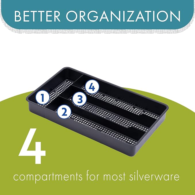 Dial Industries Small Utensil Silverware Kitchen Drawer Organizer, Black | Keeps forks, spoons and flatware neatly separated, Compact fit for shallow drawers, Great for RVs, campers or everyday use