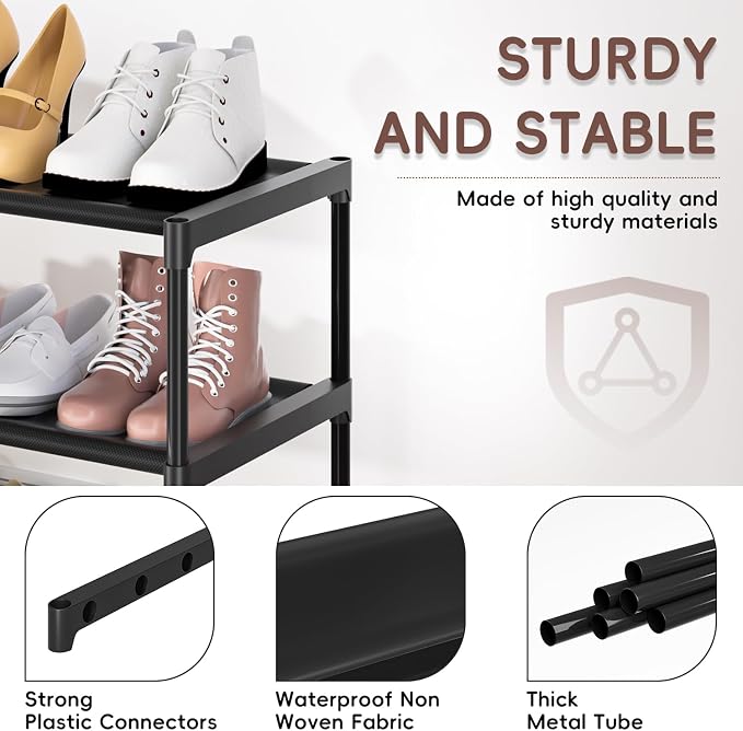 LUKYTOWER Extra Long Shoe Rack 2 Tier Wide Shoe Storage Organizer | Sturdy Durable Shoes Rack for Closet, Entryway, Dorm, Save Space Stackable Shoe Shelf Stand Holder