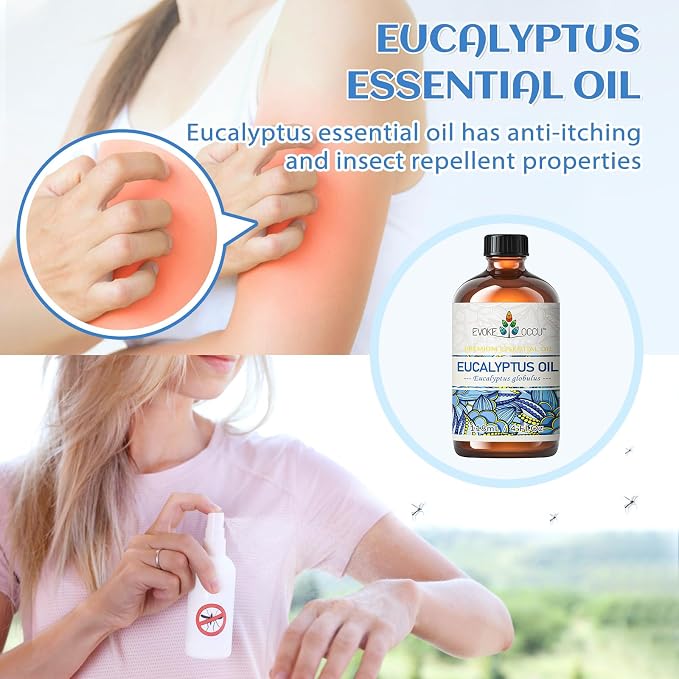 EVOKE OCCU Eucalyptus Essential Oil for Diffuser, Aromatherapy & Shower | Essential Oil with Glass Dropper for Humidifier, Clear Breath, Spray, Soap and Candle Making -118ml / 4 fl oz
