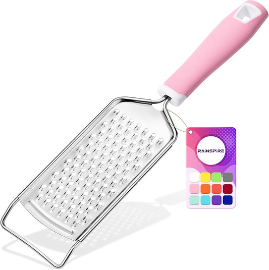 Rainspire Professional Cheese Graters for Kitchen Stainless Steel Handheld, Metal Lemon Zester Grater With Handle For Cheese, Chocolate, Spices, Kitchen Gadgets And Tools, Soft Grip Handle, Pink