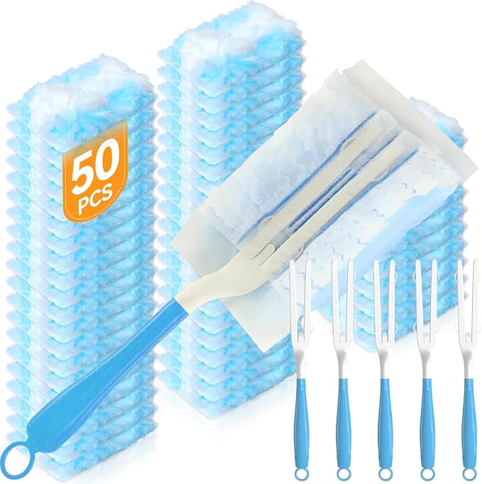 50PCS Microfiber Duster Refills Kit with 5 Handles Compatible with Swiffer
