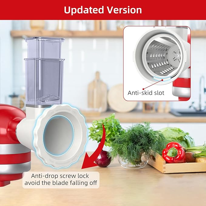 Updated Cheese Grater Slicer Shredder Attachment for KitchenAid Stand Mixers, Salad Machine with Vegetable Slicer, Salad Maker, Food Slicers Slicer Shredder Attachment with 4 Blades Dishwasher Safe