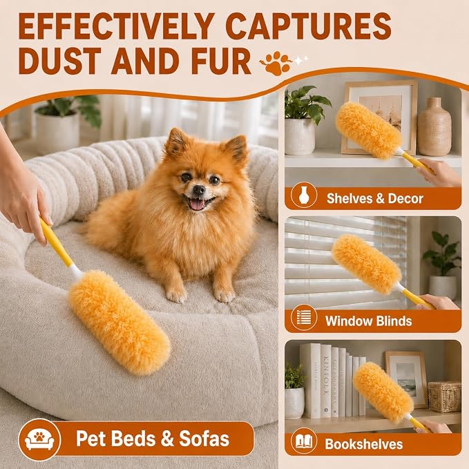 Duster Refills for Swiffer, 50 Pack & 1 Handle, Disposable | 360° Heavy Duty Microfiber | 4X More Fibers | Cleans Blinds, Ceiling Fans & Pet Hair | Fits Most Handles | Multi-Surface