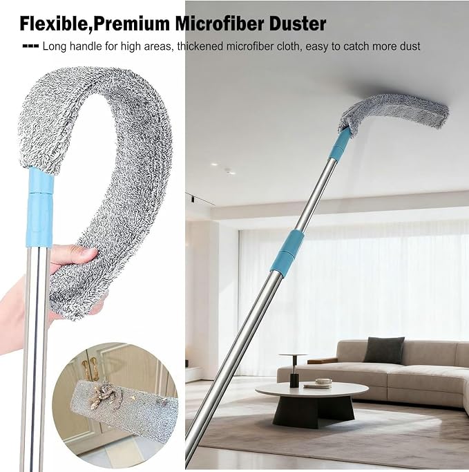 Retractable Gap Dust Cleaner Cleaning Tools with 3 Microfiber Dusting Cloths Long Handle 48.5inches Washable and Retractable Duster Brush for Cleaning Under Appliances Furniture Couch Fridge