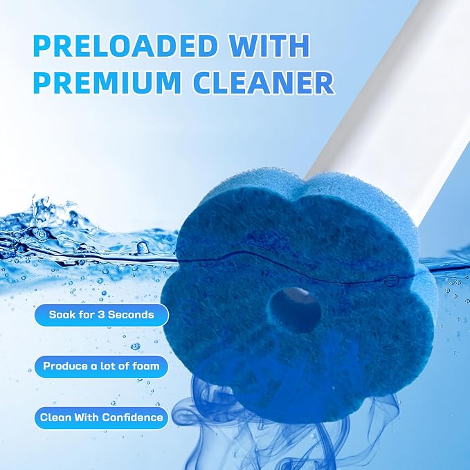 Disposable Toilet Brush Set with 48 Refills, Wall-Mount Holder, Space-Saver | Auto-Open/Close Lid Base provides a complete touch-free experience for cleaning the toilet while keeping your interior tidy