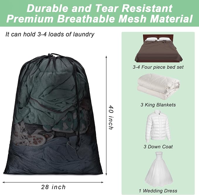 2 Pack Mesh Travel Laundry Bag 28" x 40"Extra Large Dirty Clothes Organizer | Machine Washable Dirty Clothes Organizer with Drawstring and ID Tag, Large Enough to Laundry Essentials forTravel