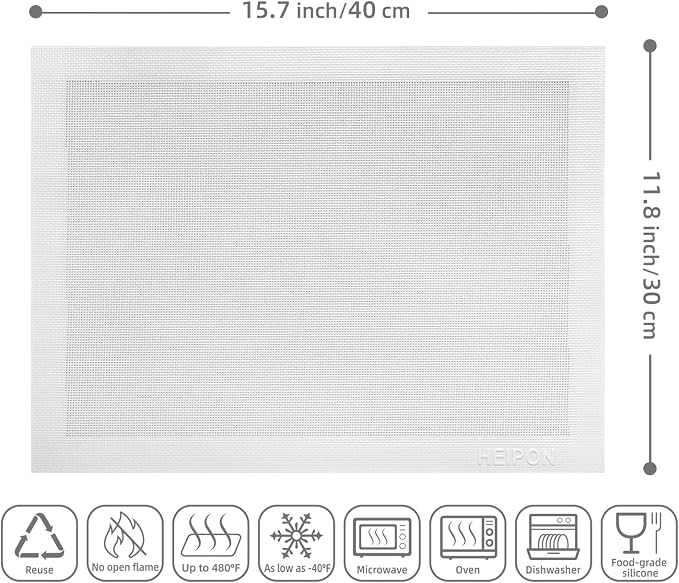 Perforated Baking Mat,2 PCS,15.7"Lx11.8"W,Silicone Baking Mat,Non-Stick,Breathable Mat,Reusable（White,2pcs）