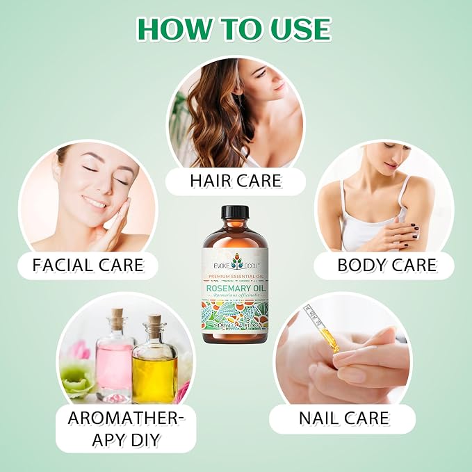 EVOKE OCCU Rosemary Essential Oil for Hair Care, Diffuser & DIY | Used for Massage and Aromatherapy, Add a Few Drops to Create a Refreshing Herbal Atmosphere —118ml / 4 fl oz