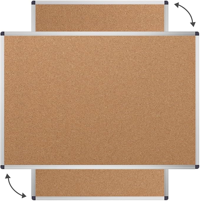 VIZ-PRO Cork Notice Board, 48 X 32 Inches, Cork Bulletin Board with Silver Aluminium Frame