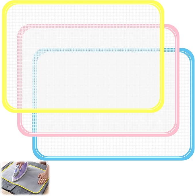 3 Pcs Pressing Cloth for Ironing, Heat Resistant Mesh Protector, Protective Ironing Scorch Mesh to Protect Clothes While Ironing and Sewing (Pink Blue Yellow)
