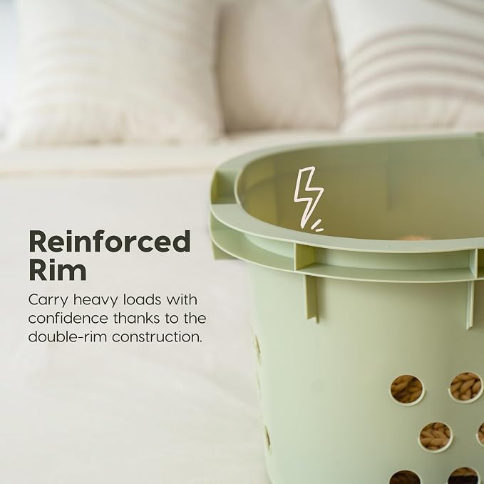 IRIS USA Plastic Laundry Basket 1.5 Bushel (50L), Built-In Handles, Green | Clothes Hamper with Ventilation Holes, Reinforced Rim, Hip Hold Design, Large capacity