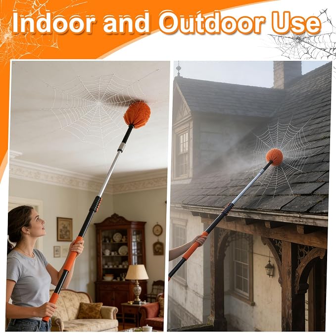 35FT High Reach Duster Kits with 5-29FT Extension Pole, Cobweb Duster with Telescoping Pole, Washable Ceiling Fan Cleaner & Window Squeegee for Glass Surfaces & High Roof