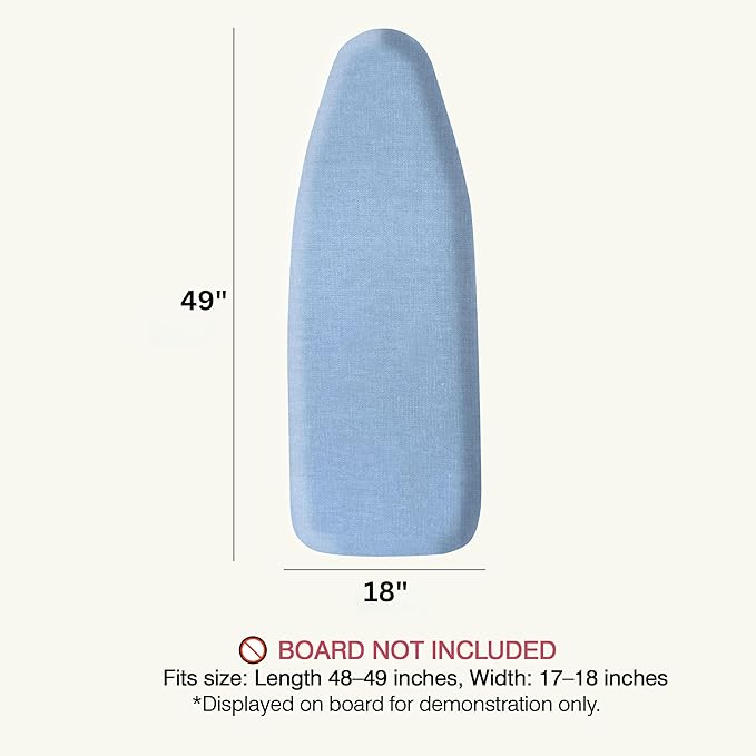 UniSimp Ironing Board Cover and Pad 18"x49" Extra Thick Natural Cotton, Scorch and Stain Resistant Iron Board Cover, Wide Ironing Board Cover with Fasteners Heavy Duty Heatproof Elastic Edge Blue