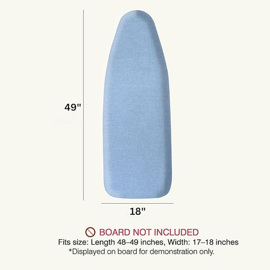 UniSimp Ironing Board Cover and Pad 18"x49" Extra Thick Natural Cotton, Scorch and Stain Resistant Iron Board Cover, Wide Ironing Board Cover with Fasteners Heavy Duty Heatproof Elastic Edge Blue