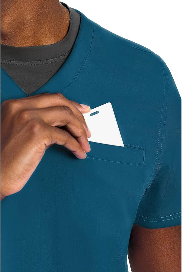 Med Couture Rothwear Touch Mens Scrubs Top 3 Pockets Modern Fit | 2-Way Stretch, Ultra-Soft Fabric, Lightweight Feel, Knit Details, Side Vents, Durable Construction, Easy Care