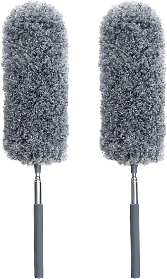 2 Pack Small Microfiber Feather Duster for Cleaning, Hand Washable Dusters with Extendable Pole, Cleaning Tools for Office, Car, Window, Furniture, Ceiling Fan