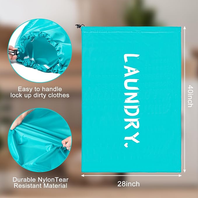 2 Pack Travel Laundry Bag,28" x 40", Extra Large Dirty Clothes Organizer | Machine Washable with Drawstring, Holds 3-4 Loads of Laundry,Fit a Laundry Hamper or Basket Travel Essentials