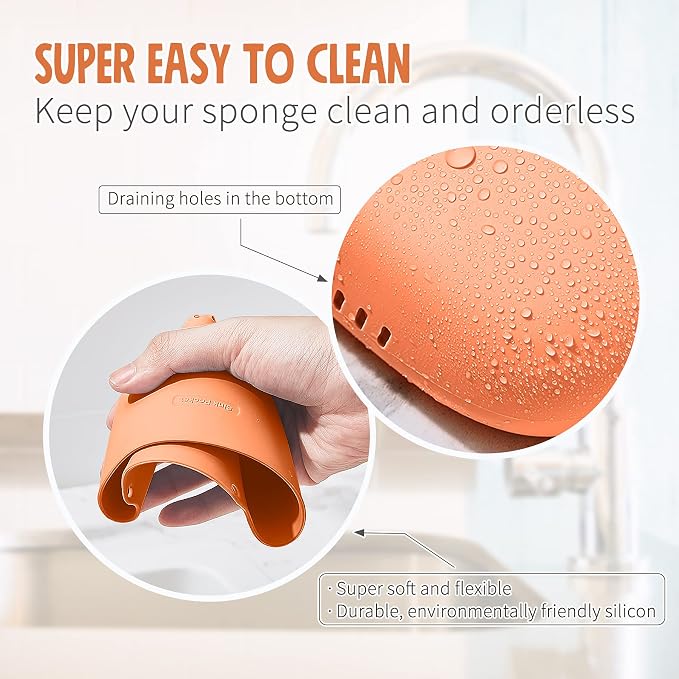 Sophie & Panda Silicone Sponge Holder for Kitchen Sink Bags Set of 2 - Easy to Use Soap Holder No Installation Needed Kitchen Sink Caddy - Kitchen Sink Organizer Set of 2 Green and Orange