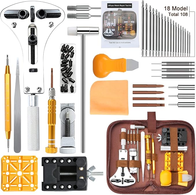 Kingsdun Watch Repair Kit, Professional Watch Battery Replacement Tool Watchband Link & Back Remover Spring Bar Tool Kit with Carrying Case & Instruction Manual