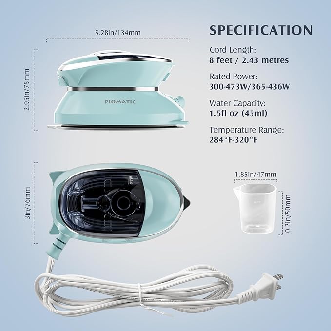 PIOMATIC Travel Iron Mini with Steam for Clothes with Dual Voltage, Portable Mini Ironing Machine with Non-Stick Soleplate, Small Iron for Sewing, Quilting and Handcraft