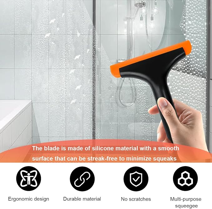 KVAEY 2 PCS Small Silicone Window Squeegee, 5.9 Inch Car Windshield Water Blade Squeegee with Non-Slip Handle, All-Purpose Cleaning Squeegee for Car Windshield, Window, Mirror (Black+Black Green)