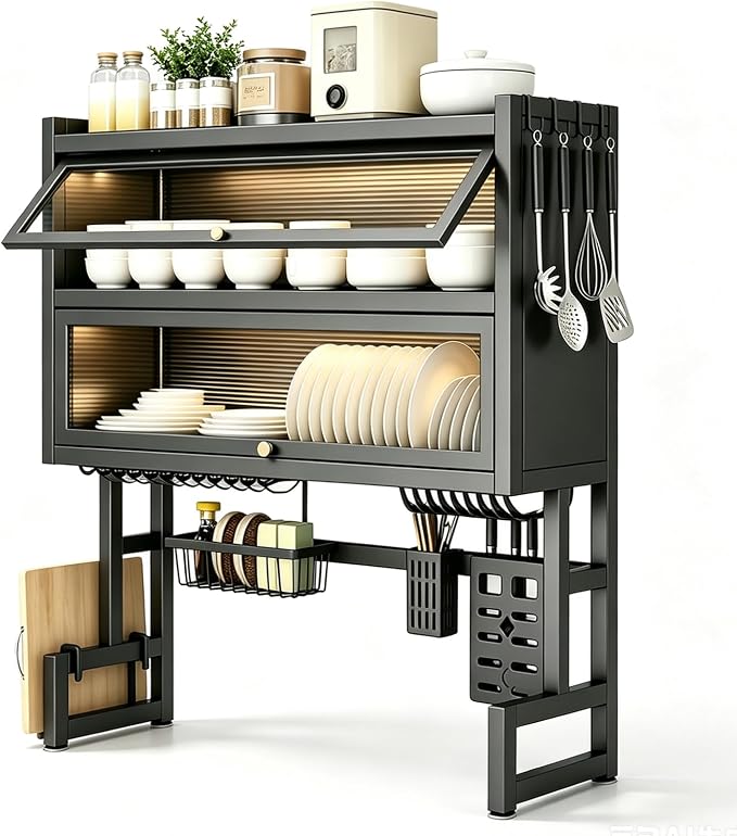 Over Sink Dish Drying Rack, Iron Over The Sink Dish Rack, Over Sink Rack, for Dishes, Glasses, Bowls, Cutlery Black 41.33in