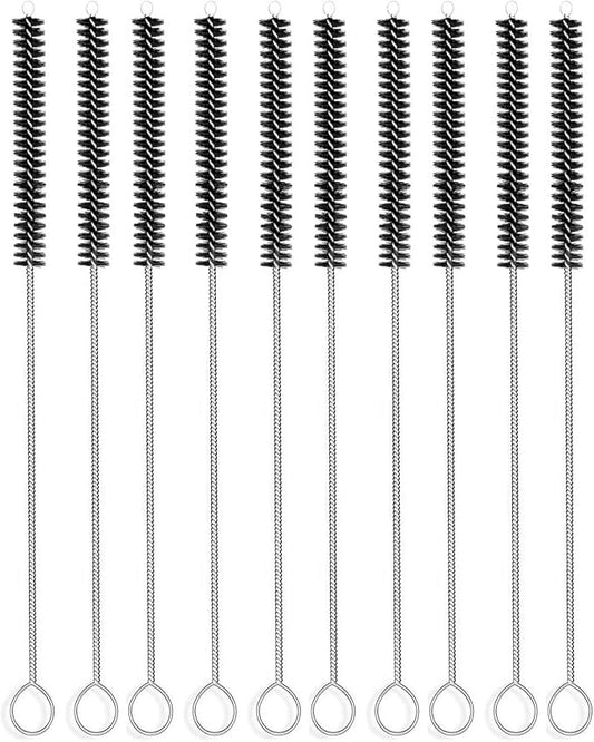 Long Straw Brush Cleaner (10 Pack), Flexible Nylon Tube Cleaning Brushes with 0.4" Bristles, Rust-Proof Stainless Steel Wire Washer for Reusable Tumblers, Sports Bottles & Pipes (10 Inch)