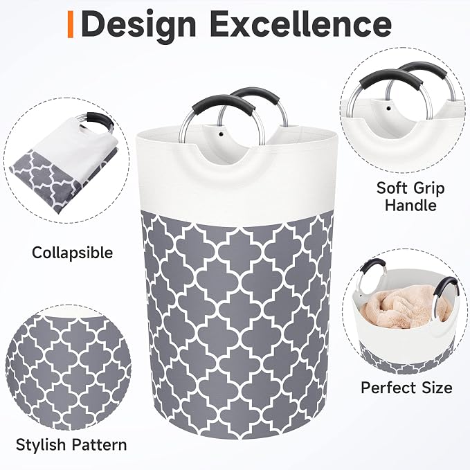Fabspace Large Laundry Basket Laundry Hamper Bag Washing Bin Clothes Bag Collapsible Tall with Handles Waterproof Travel Bathroom College Essentials Storage for College Dorm, Family (Grey) 75L | Freestanding Laundry Hamper, Waterproof Dirty Clothes Sto...