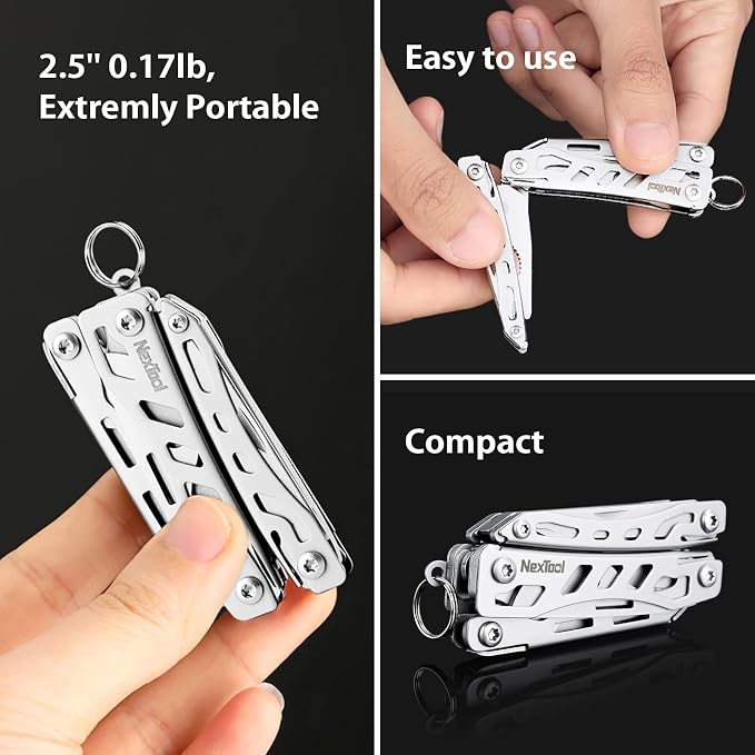 NexTool Mini Flagship EDC Keychain Multitool, Mini Pocket Knife (Silver) | 10-in-1 Multi Tool, 30Cr13 Full Size Scissors, EDC Fifth-Pocket Tool, Cool Gadgets for Men, Gifts for Men on Christimas
